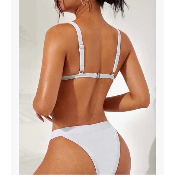 Swimall Triangle Bikini Set Brazilian Sporty Two Piece Swimsuit white XLARGE - Picture 4 of 16